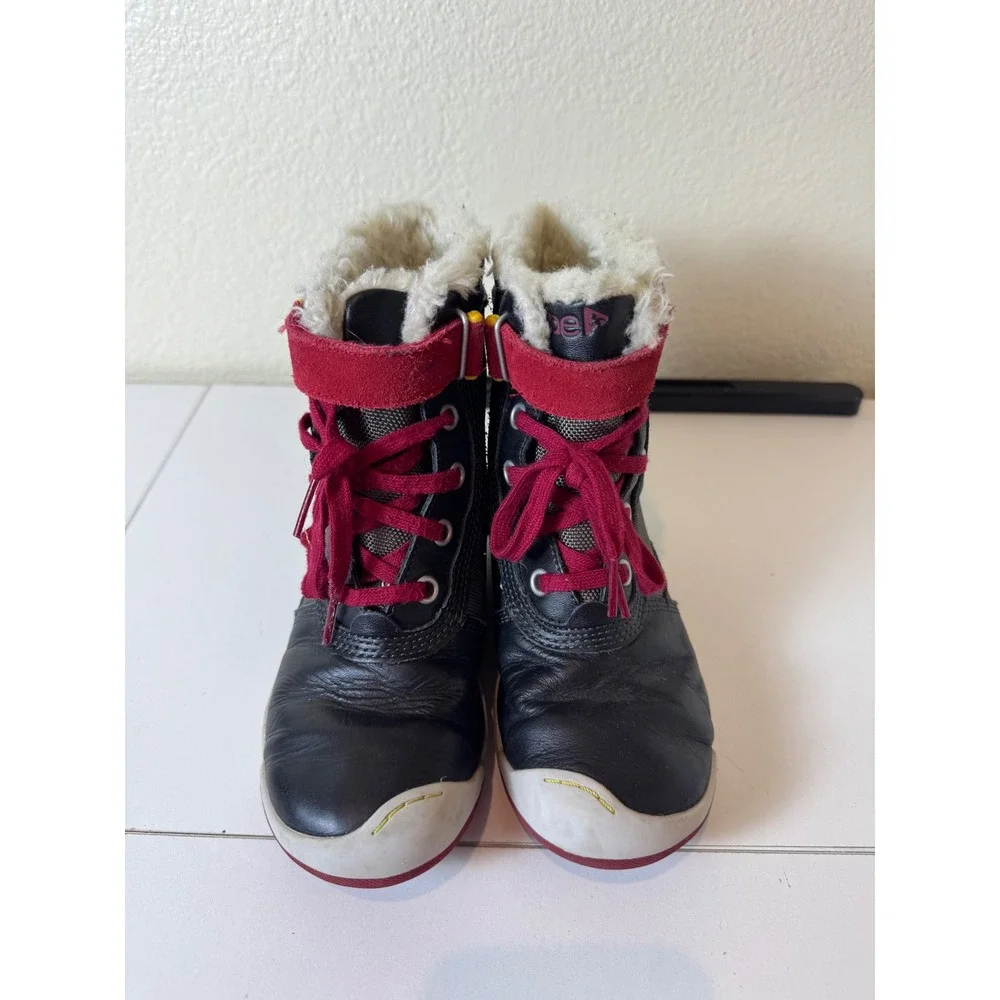 Plae Noel Waterproof Winter Boots Kids 11.5‎ Black Red Faux Fur Insulated